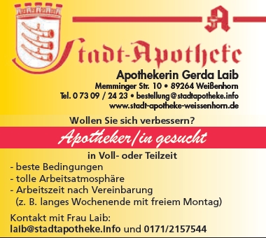 Stellenanzeige Stellenanzeige Apotheker (m/w/d)